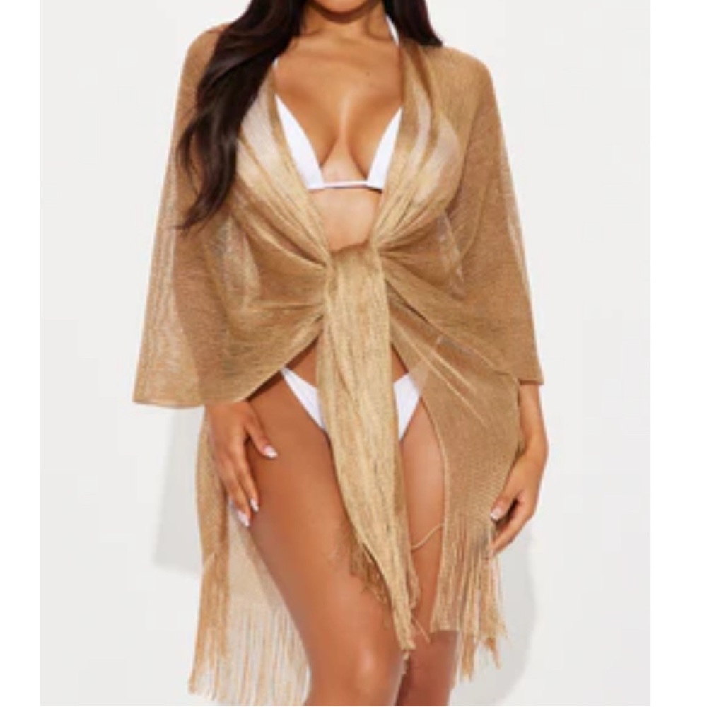 Fashion Nova Gold Fringe Swim Coverup